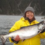 Erin Holding Up Her First Sitka King Salmon
