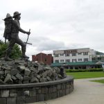 Alexander Baranof statue in front of the Sitka Hotel and Fur Gallery shop