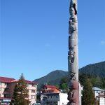 Totem Pole in Totem Square adjacent to downtown Sitka, Alaska