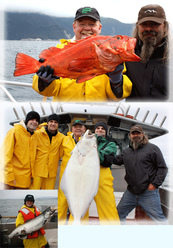 6 20 2010 A Nice Yellow Eye Halibut and His First King on Fathers Day